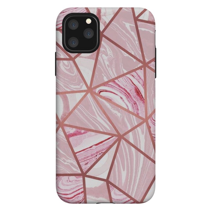 iPhone 11 Pro Max StrongFit Candy pink marble and rose gold triangles by Oana 