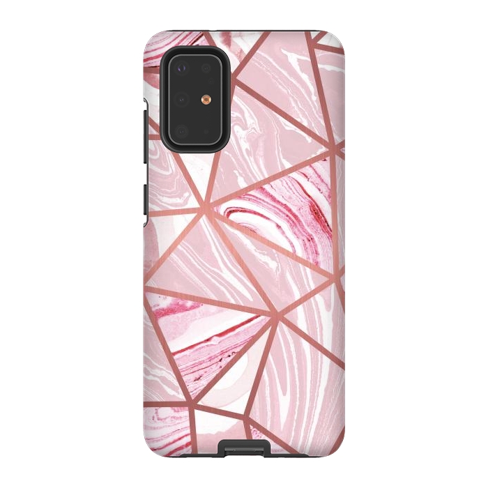 Galaxy S20 Plus StrongFit Candy pink marble and rose gold triangles by Oana 