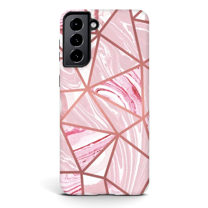 Galaxy S21 StrongFit Candy pink marble and rose gold triangles by Oana 