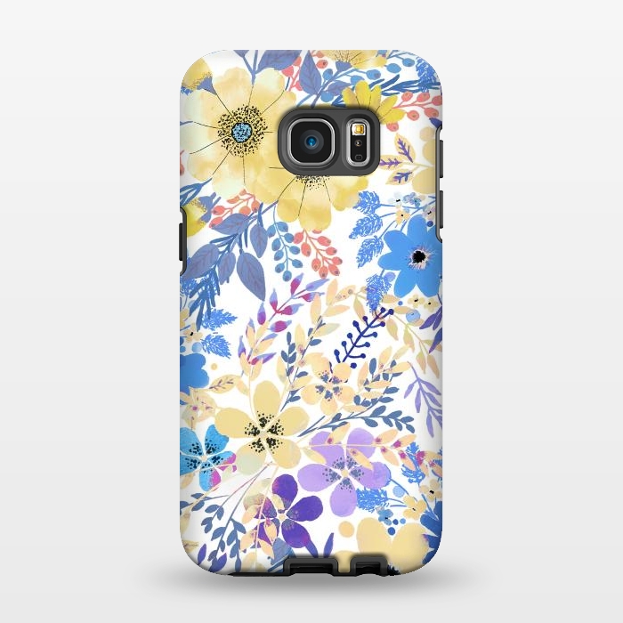 Galaxy S7 EDGE StrongFit Yellow blue watercolor wildflowers by Oana 