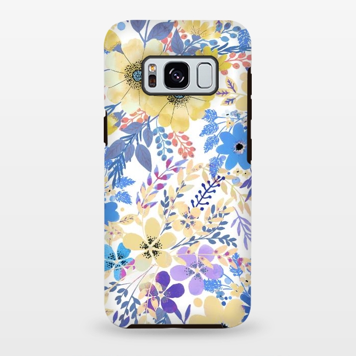 Galaxy S8 plus StrongFit Yellow blue watercolor wildflowers by Oana 