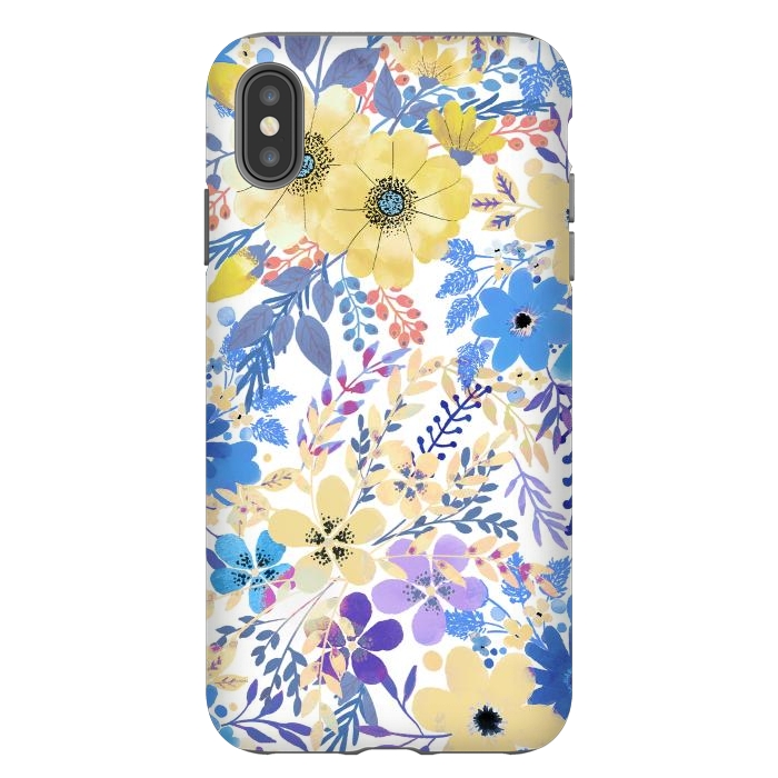 iPhone Xs Max StrongFit Yellow blue watercolor wildflowers by Oana 