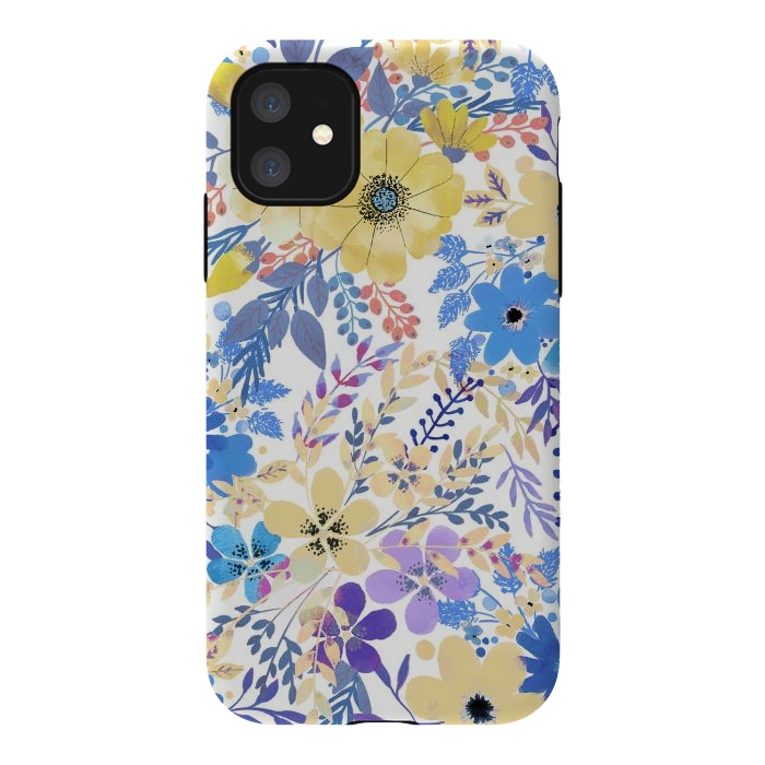 iPhone 11 StrongFit Yellow blue watercolor wildflowers by Oana 
