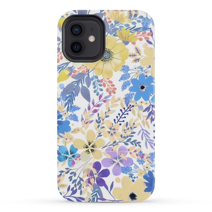 iPhone 12 mini StrongFit Yellow blue watercolor wildflowers by Oana 