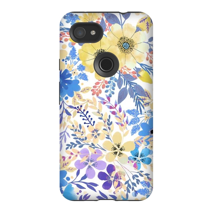 Pixel 3AXL StrongFit Yellow blue watercolor wildflowers by Oana 