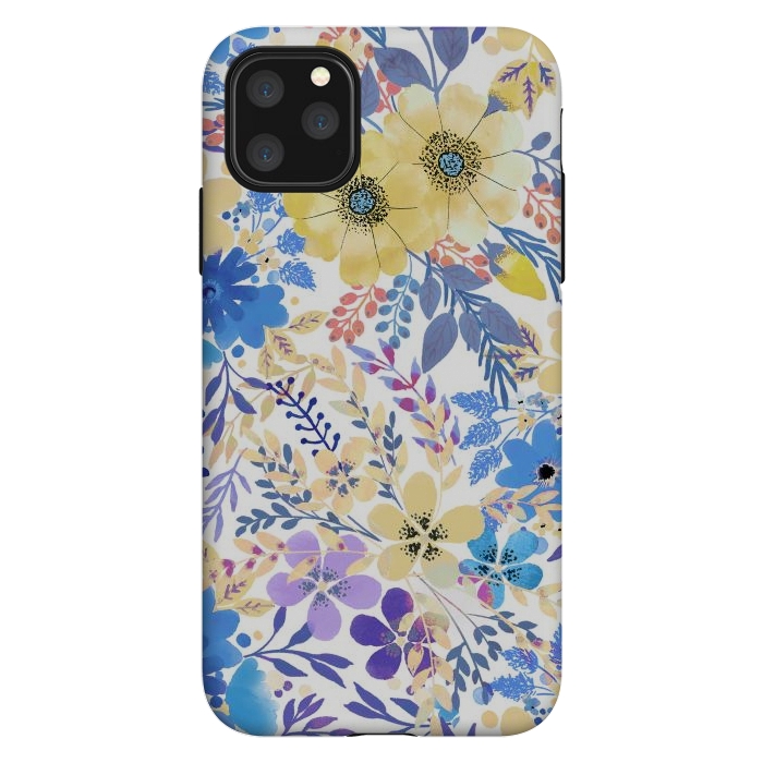 iPhone 11 Pro Max StrongFit Yellow blue watercolor wildflowers by Oana 