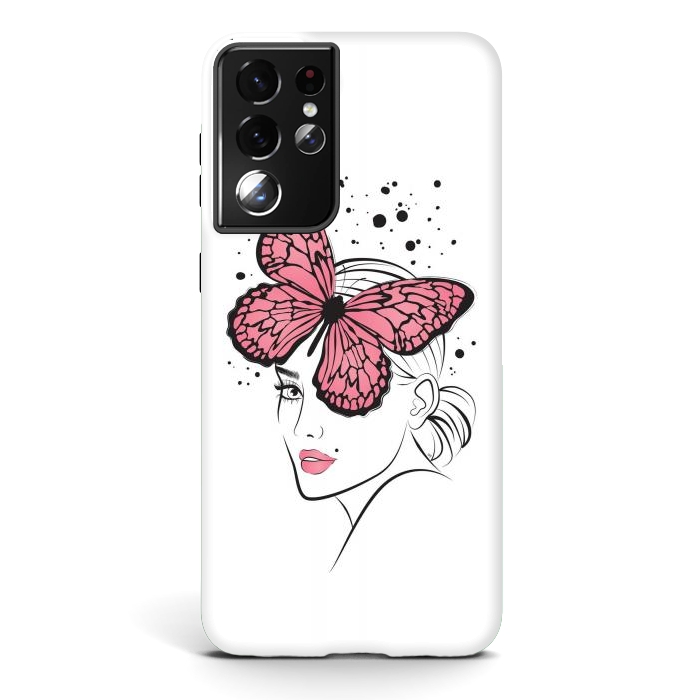 Galaxy S21 ultra StrongFit Pink Butterfly by Martina