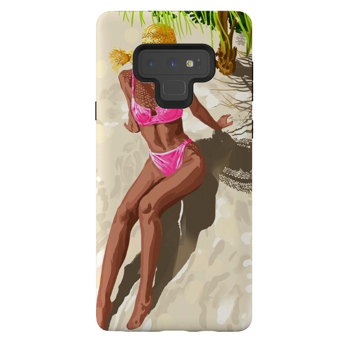 Galaxy Note 9 StrongFit Sky above, sand below, peace within poster, Woman of color fashion black woman on the bikini beach by Uma Prabhakar Gokhale