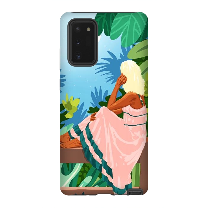 Galaxy Note 20 StrongFit Forest Moon, Bohemian Woman Jungle Nature Tropical Colorful Travel Fashion Illustration by Uma Prabhakar Gokhale