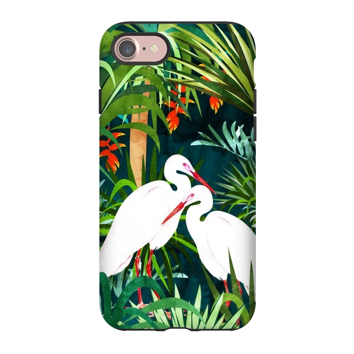 iPhone 7 StrongFit To Me, You're Perfect, Tropical Jungle Heron Watercolor Vibrant Painting, Stork Birds Wildlife Love by Uma Prabhakar Gokhale