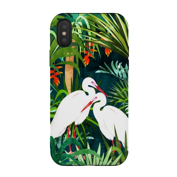 iPhone Xs / X StrongFit To Me, You're Perfect, Tropical Jungle Heron Watercolor Vibrant Painting, Stork Birds Wildlife Love by Uma Prabhakar Gokhale