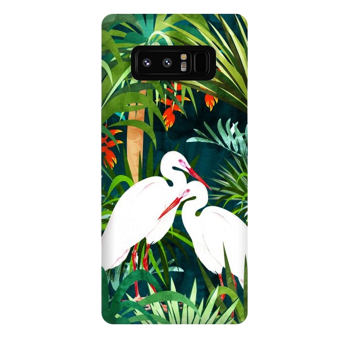 Galaxy Note 8 StrongFit To Me, You're Perfect, Tropical Jungle Heron Watercolor Vibrant Painting, Stork Birds Wildlife Love by Uma Prabhakar Gokhale