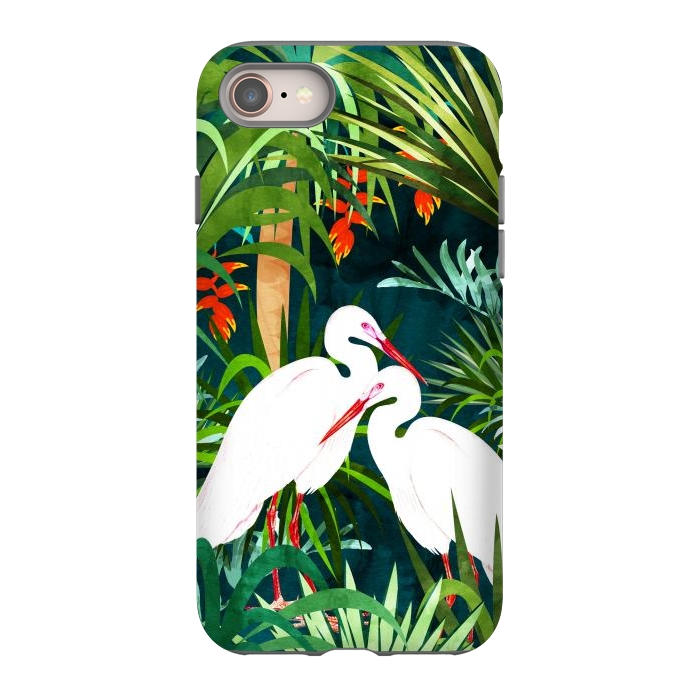 iPhone SE StrongFit To Me, You're Perfect, Tropical Jungle Heron Watercolor Vibrant Painting, Stork Birds Wildlife Love by Uma Prabhakar Gokhale