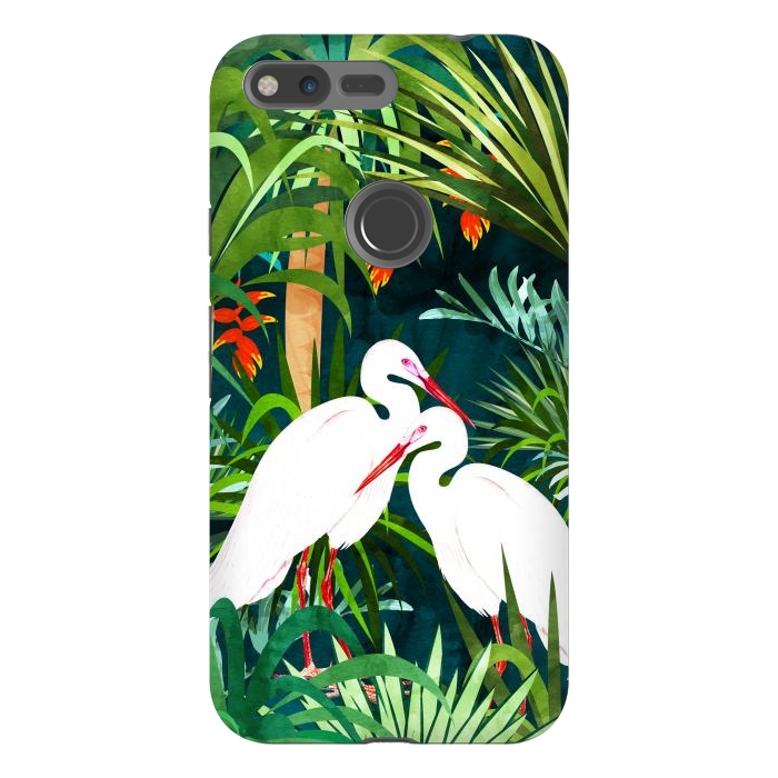 Pixel XL StrongFit To Me, You're Perfect, Tropical Jungle Heron Watercolor Vibrant Painting, Stork Birds Wildlife Love by Uma Prabhakar Gokhale