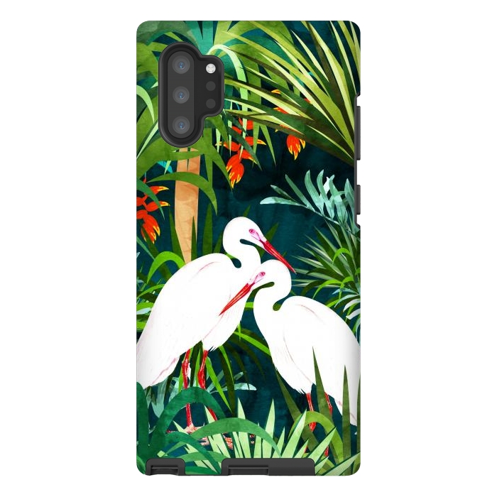 Galaxy Note 10 plus StrongFit To Me, You're Perfect, Tropical Jungle Heron Watercolor Vibrant Painting, Stork Birds Wildlife Love by Uma Prabhakar Gokhale