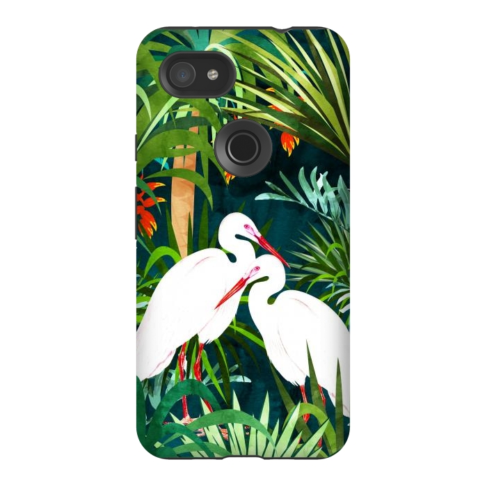 Pixel 3AXL StrongFit To Me, You're Perfect, Tropical Jungle Heron Watercolor Vibrant Painting, Stork Birds Wildlife Love by Uma Prabhakar Gokhale