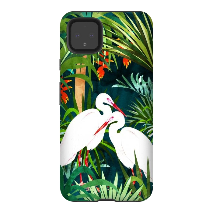 Pixel 4XL StrongFit To Me, You're Perfect, Tropical Jungle Heron Watercolor Vibrant Painting, Stork Birds Wildlife Love by Uma Prabhakar Gokhale
