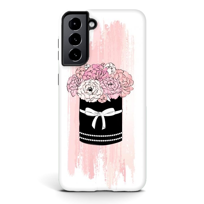 Galaxy S21 StrongFit Flower Box with pink Peonies by Martina