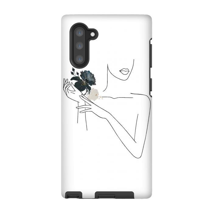 Galaxy Note 10 StrongFit Lineart Girl With Black Flowers by DaDo ART
