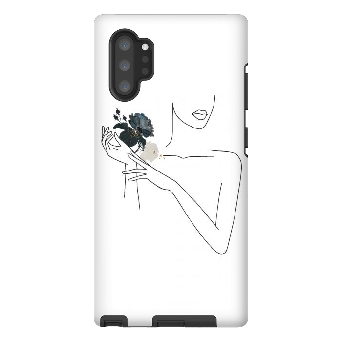Galaxy Note 10 plus StrongFit Lineart Girl With Black Flowers by DaDo ART