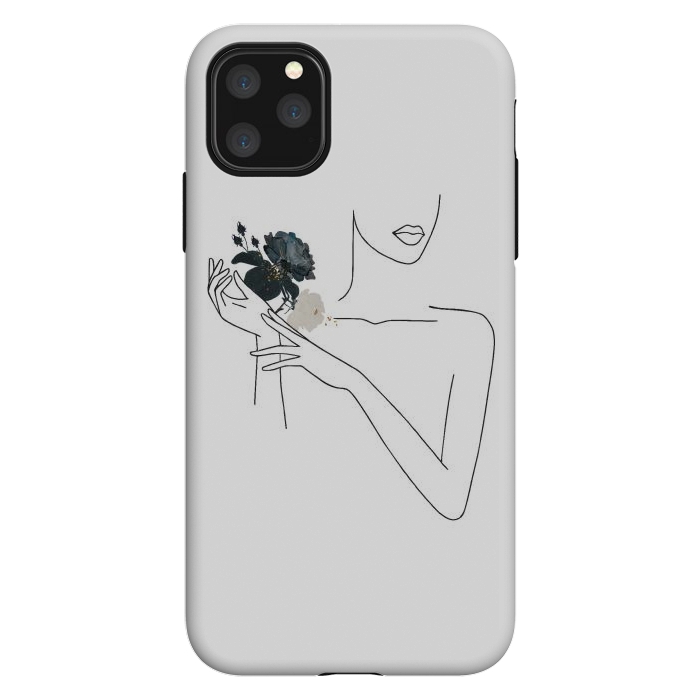 iPhone 11 Pro Max StrongFit Lineart Girl With Black Flowers by DaDo ART