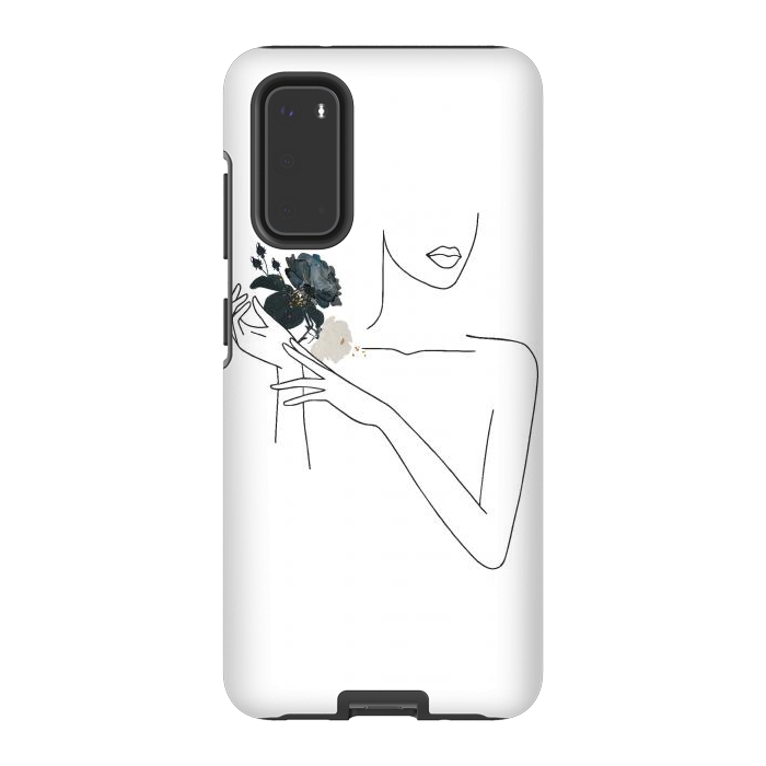 Galaxy S20 StrongFit Lineart Girl With Black Flowers by DaDo ART