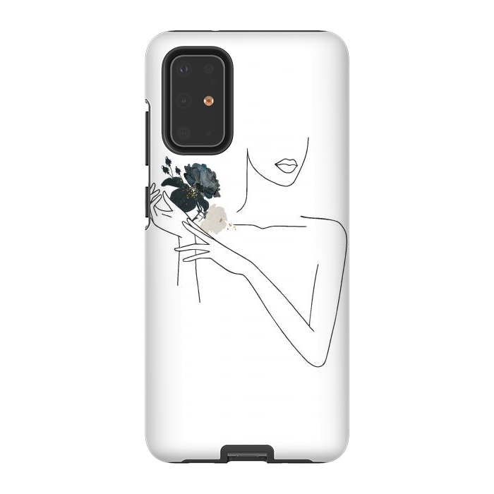 Galaxy S20 Plus StrongFit Lineart Girl With Black Flowers by DaDo ART
