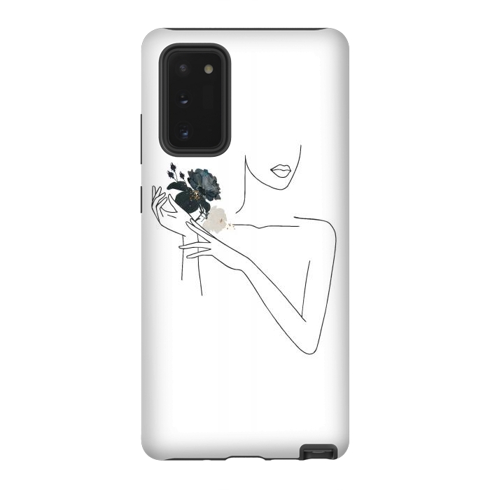 Galaxy Note 20 StrongFit Lineart Girl With Black Flowers by DaDo ART