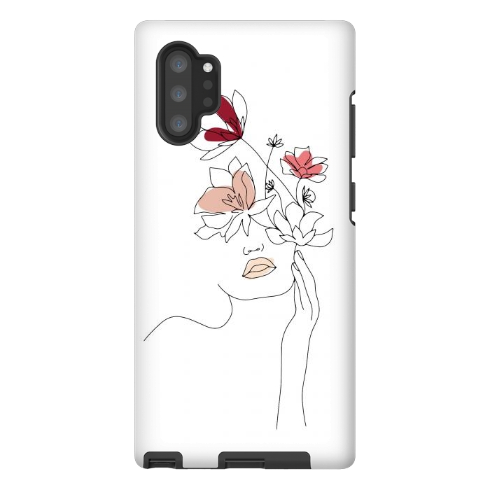 Galaxy Note 10 plus StrongFit Lineart Girl Flowers by DaDo ART