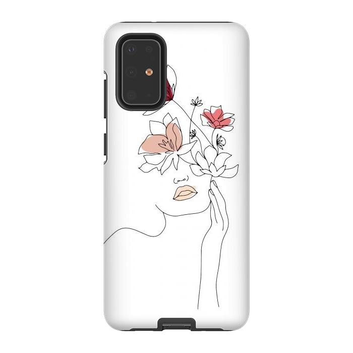 Galaxy S20 Plus StrongFit Lineart Girl Flowers by DaDo ART