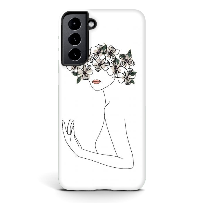 Galaxy S21 StrongFit Lineart - Nymph Girl Floral by DaDo ART