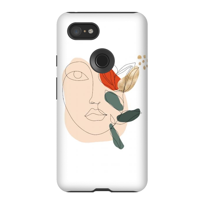 Pixel 3XL StrongFit Lineart Face Floral  by DaDo ART