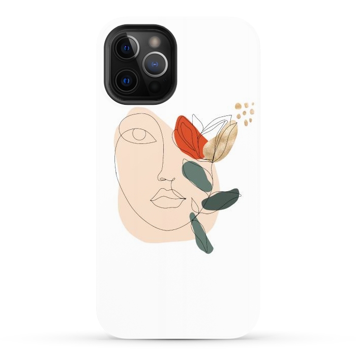 iPhone 12 Pro Max StrongFit Lineart Face Floral  by DaDo ART