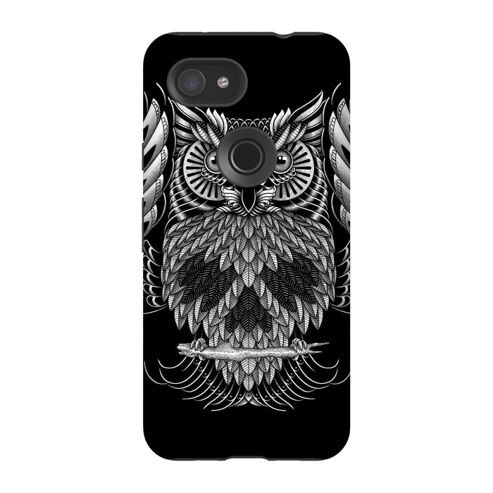 Pixel 3A StrongFit Owl Skull Ornate (Dark) by Afif Quilimo