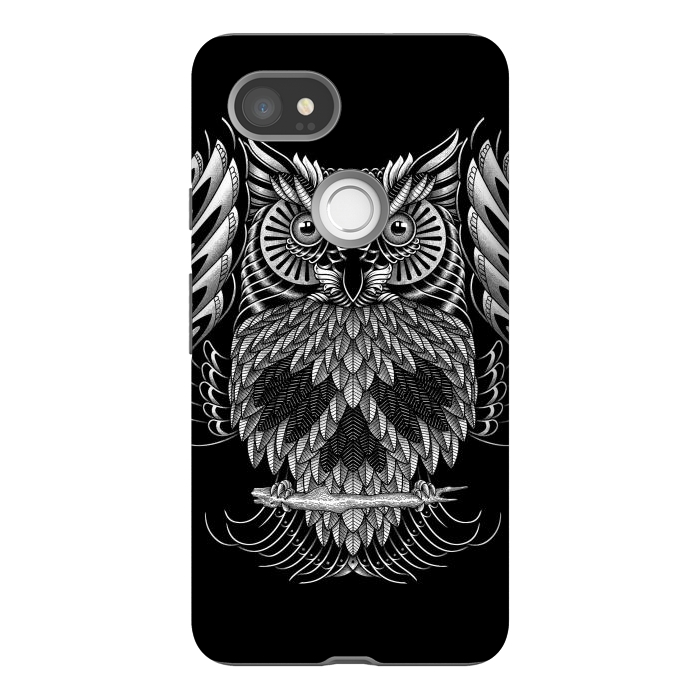 Pixel 2XL StrongFit Owl Skull Ornate (Dark) by Afif Quilimo