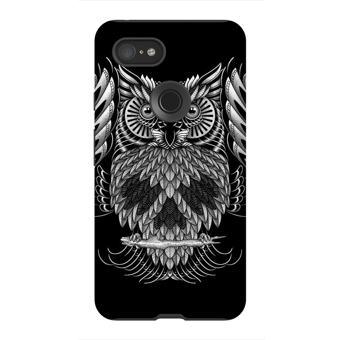 Pixel 3XL StrongFit Owl Skull Ornate (Dark) by Afif Quilimo