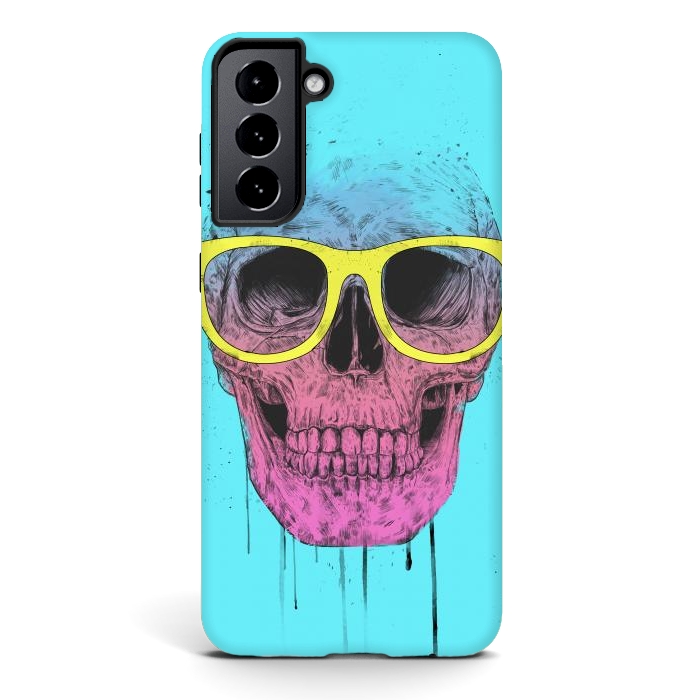 Galaxy S21 plus StrongFit Pop Art Skull With Glasses by Balazs Solti