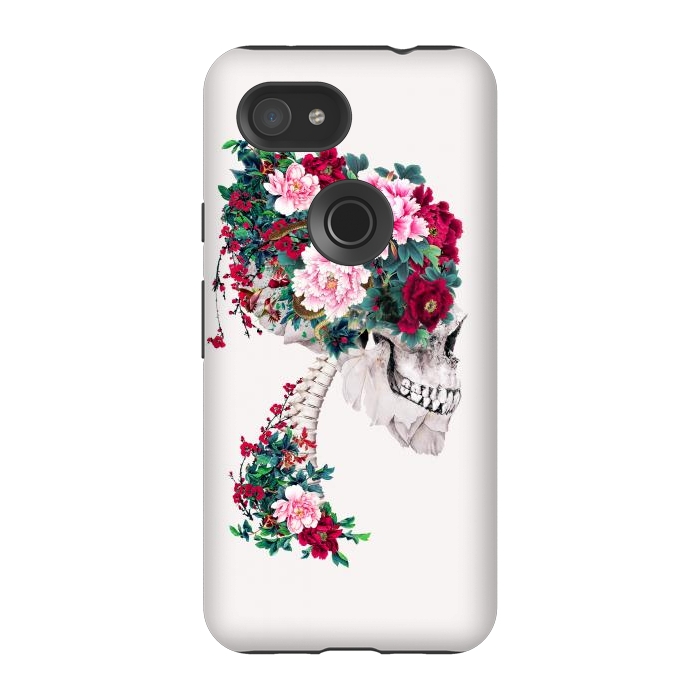 Pixel 3A StrongFit Skull with Peonies by Riza Peker