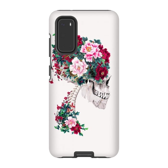 Galaxy S20 StrongFit Skull with Peonies by Riza Peker