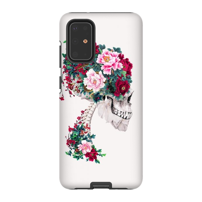 Galaxy S20 Plus StrongFit Skull with Peonies by Riza Peker