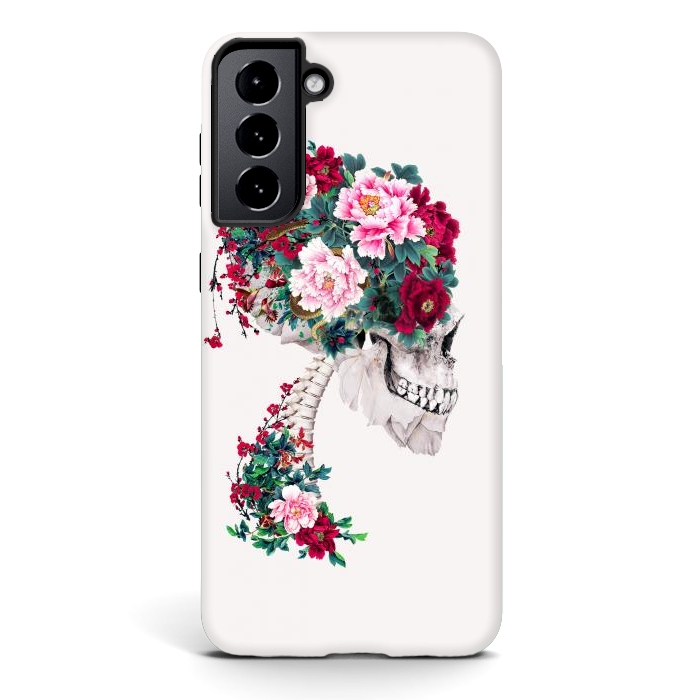 Galaxy S21 plus StrongFit Skull with Peonies by Riza Peker