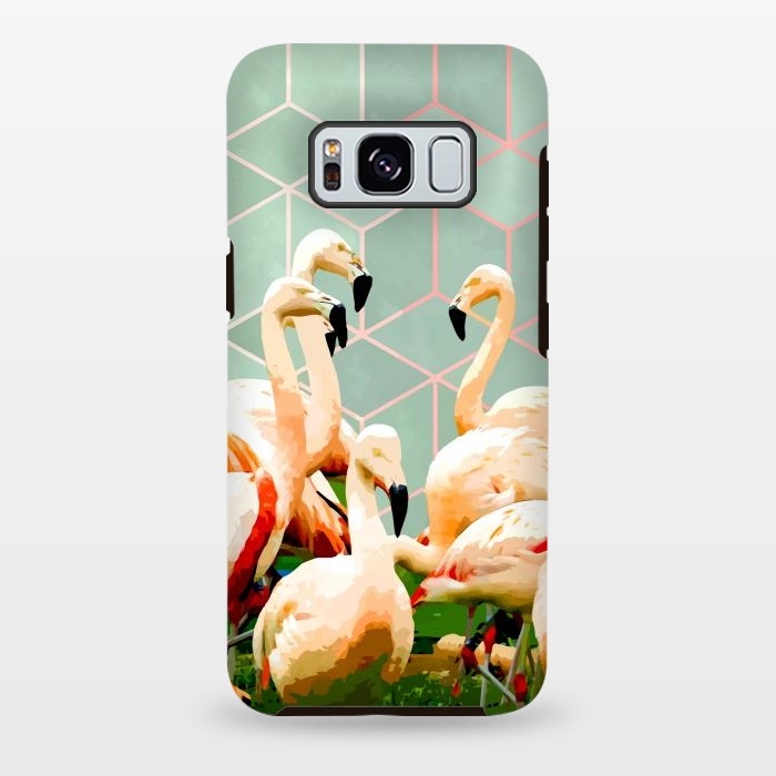 Galaxy S8 plus StrongFit Flamingle Abstract Digital, Flamingo Wildlife Painting, Birds Geometric Collage by Uma Prabhakar Gokhale