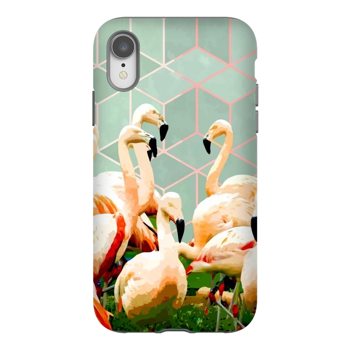 iPhone Xr StrongFit Flamingle Abstract Digital, Flamingo Wildlife Painting, Birds Geometric Collage by Uma Prabhakar Gokhale