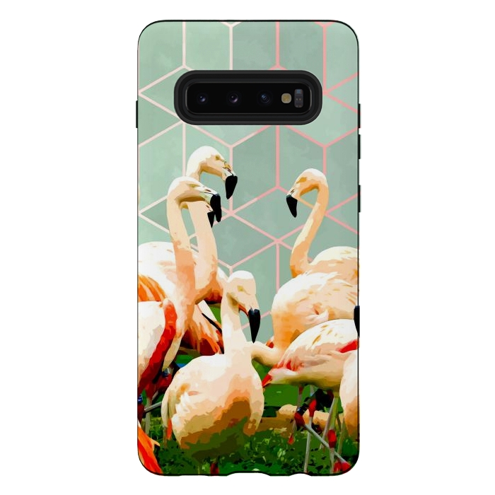 Galaxy S10 plus StrongFit Flamingle Abstract Digital, Flamingo Wildlife Painting, Birds Geometric Collage by Uma Prabhakar Gokhale