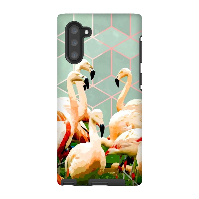 Galaxy Note 10 StrongFit Flamingle Abstract Digital, Flamingo Wildlife Painting, Birds Geometric Collage by Uma Prabhakar Gokhale
