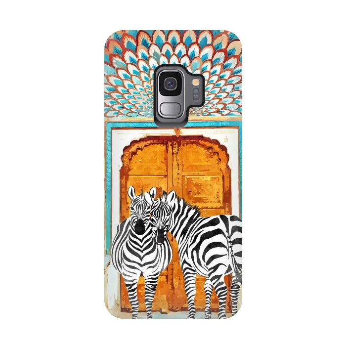 Galaxy S9 StrongFit Take Your Stripes Wherever You Go Painting, Zebra Wildlife Architecture, Indian Palace Door Painting by Uma Prabhakar Gokhale