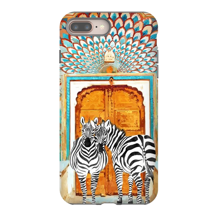iPhone 8 plus StrongFit Take Your Stripes Wherever You Go Painting, Zebra Wildlife Architecture, Indian Palace Door Painting by Uma Prabhakar Gokhale