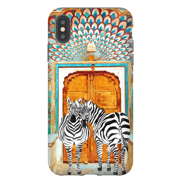 iPhone Xs Max StrongFit Take Your Stripes Wherever You Go Painting, Zebra Wildlife Architecture, Indian Palace Door Painting by Uma Prabhakar Gokhale