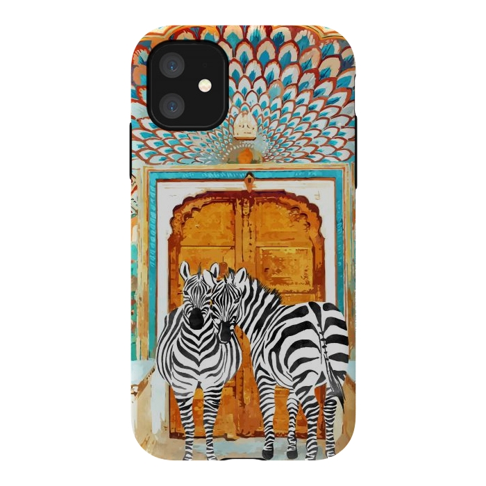 iPhone 11 StrongFit Take Your Stripes Wherever You Go Painting, Zebra Wildlife Architecture, Indian Palace Door Painting by Uma Prabhakar Gokhale