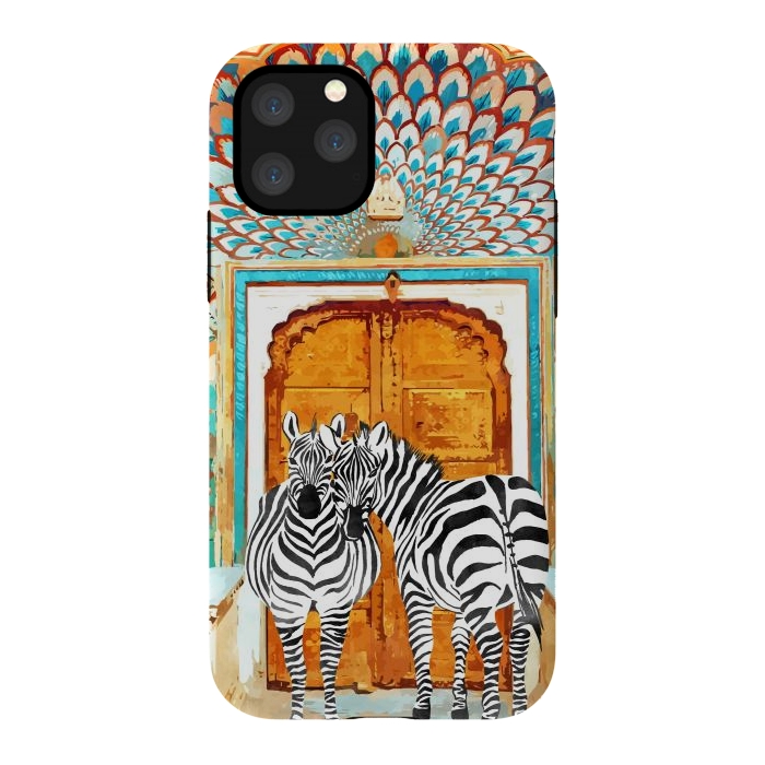 iPhone 11 Pro StrongFit Take Your Stripes Wherever You Go Painting, Zebra Wildlife Architecture, Indian Palace Door Painting by Uma Prabhakar Gokhale